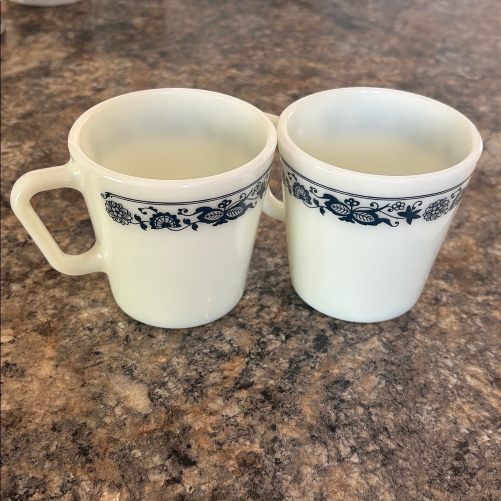 Vintage Pyrex Old Town Blue D-Handle Mugs (price is for 2 mugs)